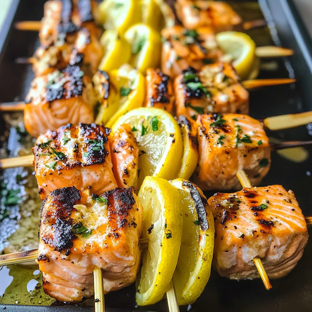 Grilled Salmon Skewers with Garlic and Dijon