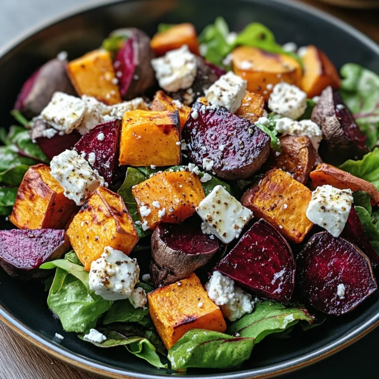 Creamy Roasted Beet Salad with Sweet Potato & Feta