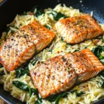 One Skillet Salmon with Lemon Orzo