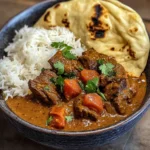 Beef Coconut Curry with Fragrant Rice and Warm Naan
