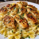 Cheesy Garlic Butter Chicken with Bowtie Pasta and Creamy Sauce