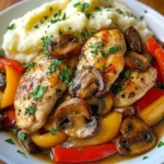 Garlic Butter Chicken with Mushrooms, Peppers & Mashed Potatoes
