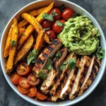 Grilled Chicken Power Bowl with Sweet Potato Fries & Guacamole
