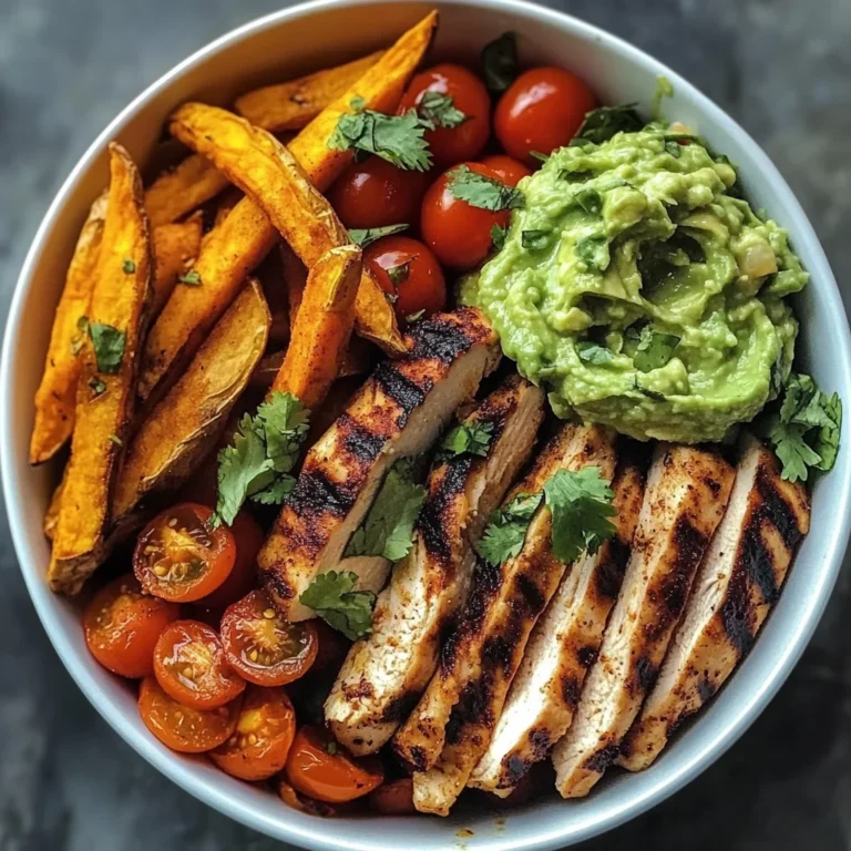 Grilled Chicken Power Bowl with Sweet Potato Fries & Guacamole