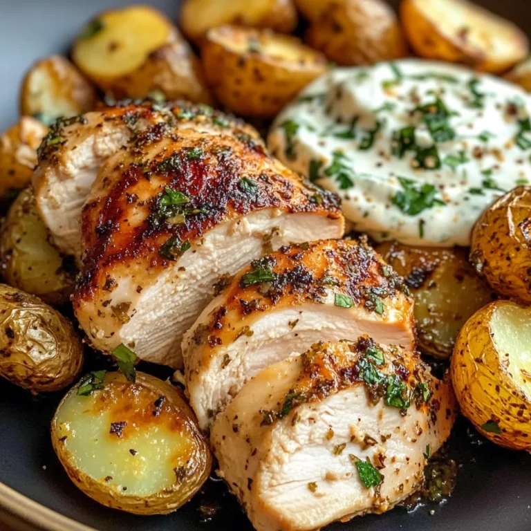 Herb-Marinated Chicken with Roasted Potatoes & Creamy Dip
