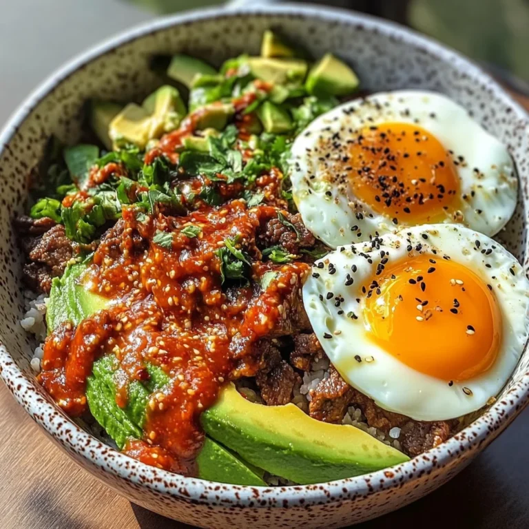 Spicy Avocado & Beef Protein Bowl with Fried Eggs
