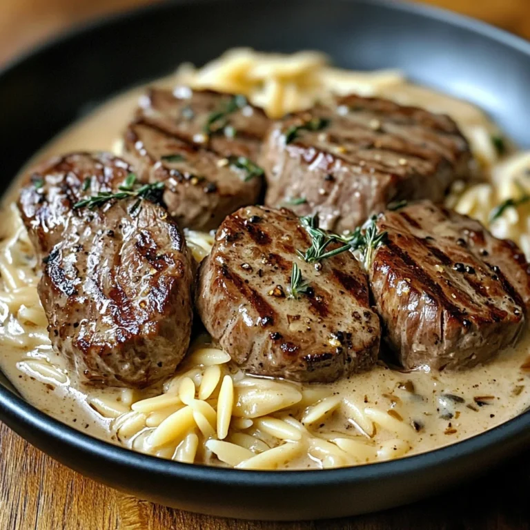 Creamy beef Tenderloin Medallions with Orzo