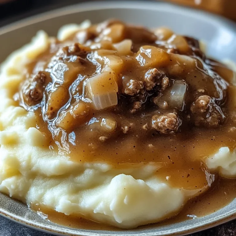 Delicious chicken hamburger Gravy Over Mashed Potatoes